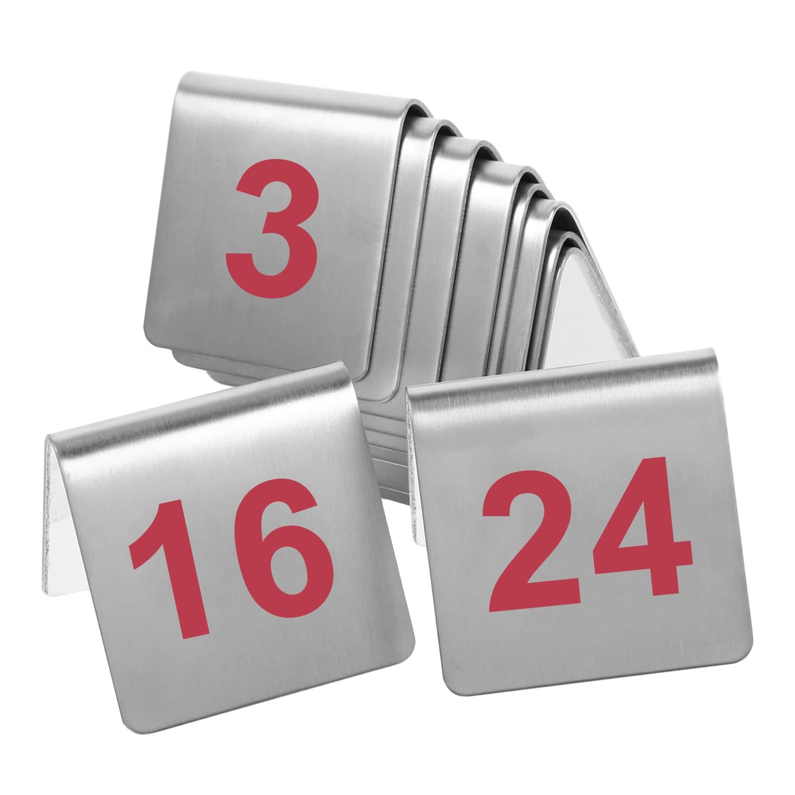 Números de mesa de acero inoxidable, marcadores metálicos fáciles de apilar, tarjetas de lugar reutilizables para eventos, señalización reservada para restaurantes, bodas, clubes (1-25)