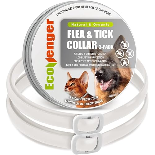 EcoVenger Flea & Tick Collar Repellent 2-Pack White, Fits Both Dogs & Cats, Built-in Pant-Based Formula Strong Repellency Slow Release, Lasting Deterrence and Protection, Pleasant Aroma, Waterproof
