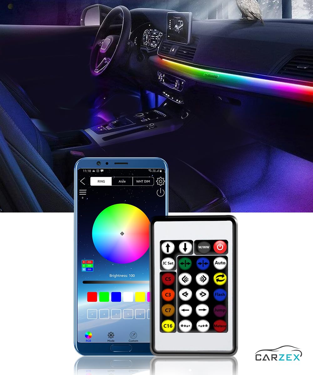 Carzex® K4 Multi-Color Matrix Interior Ambient Light for Car Dashboard – App Controlled, Magic Running Atmosphere Light (110cm & 25cm, Pack of 2) - Image 4 thumbnail