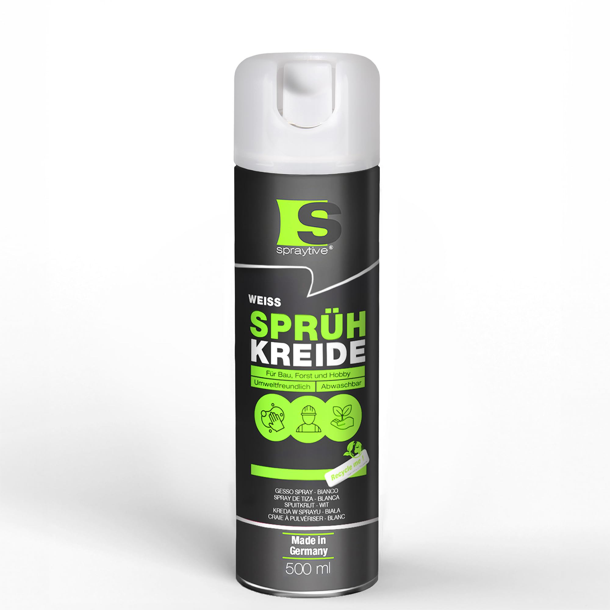 6 x 500ml Sprühkreide weiß - Abwaschbare leuchtende Kreidefarbe, Outdoor Kreidespray, Bodenmarkierung, Temporäres Markierungsspray, Farbspray für Asphalt, Gras, Beton