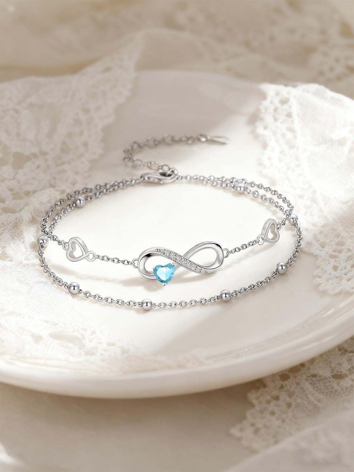 Gioiello da donna in argento Sterling 925, con simbolo dell'infinito, braccialetto e cavigliera, doppia catena regolabile, regalo personalizzato per donne, mogli, fidanzate, madri