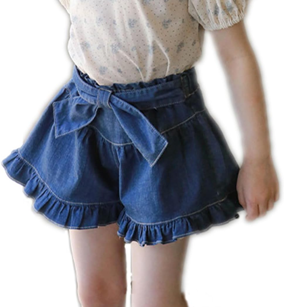 Colorful Childhood Girls Ruffles Jean Shorts Toddler Stretch Denim Bow Skirt Shorts Summer Beach Sports Short Pants