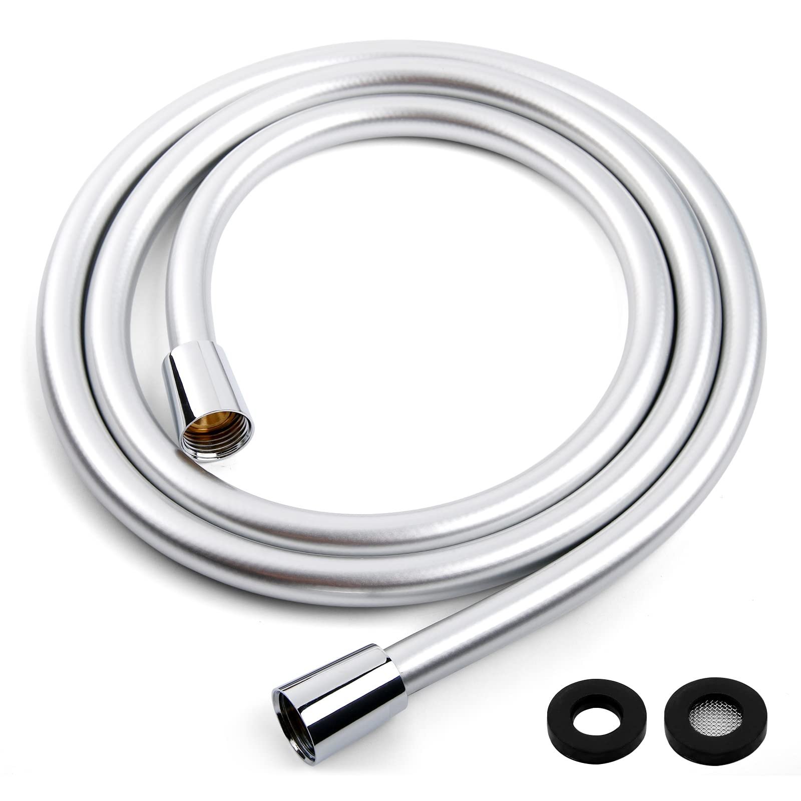 Leefe Silver Pvc Smooth Shower Hose Flexible Anti-Kink Handheld Shower Head Hose With Brass Connections 1.75M / 69 Inch
