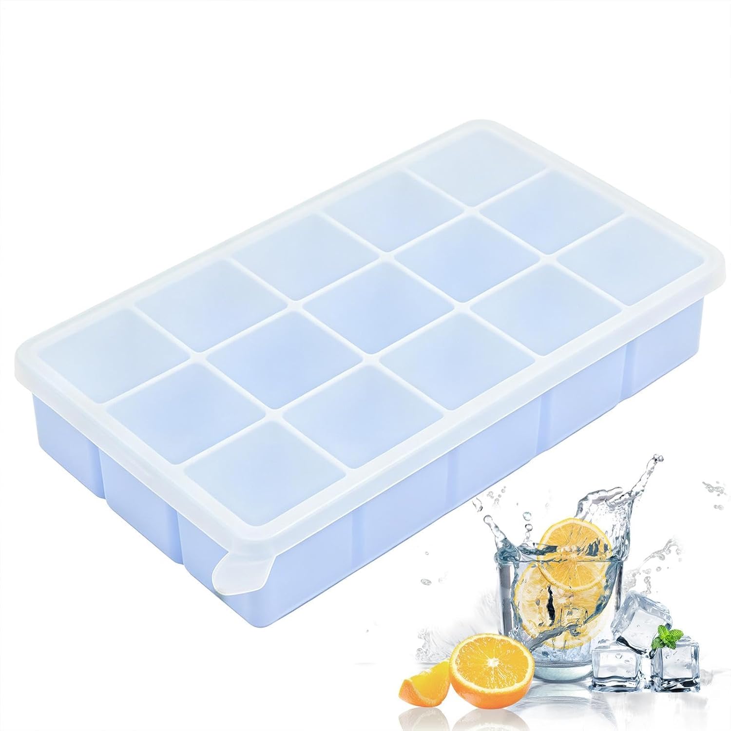 Ice Tray with Lid - 15 Compartments for Cocktail Cubes | Silicone Ice Mold - For Home Apartment Kitchen Hotel Cottage Family Nights Friends Gatherings