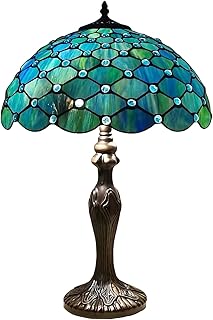 Tiffany Table Lamp Stained Glass Lamp 16X16X24 Inch Antique Reading Light (Sea Blue Pearl