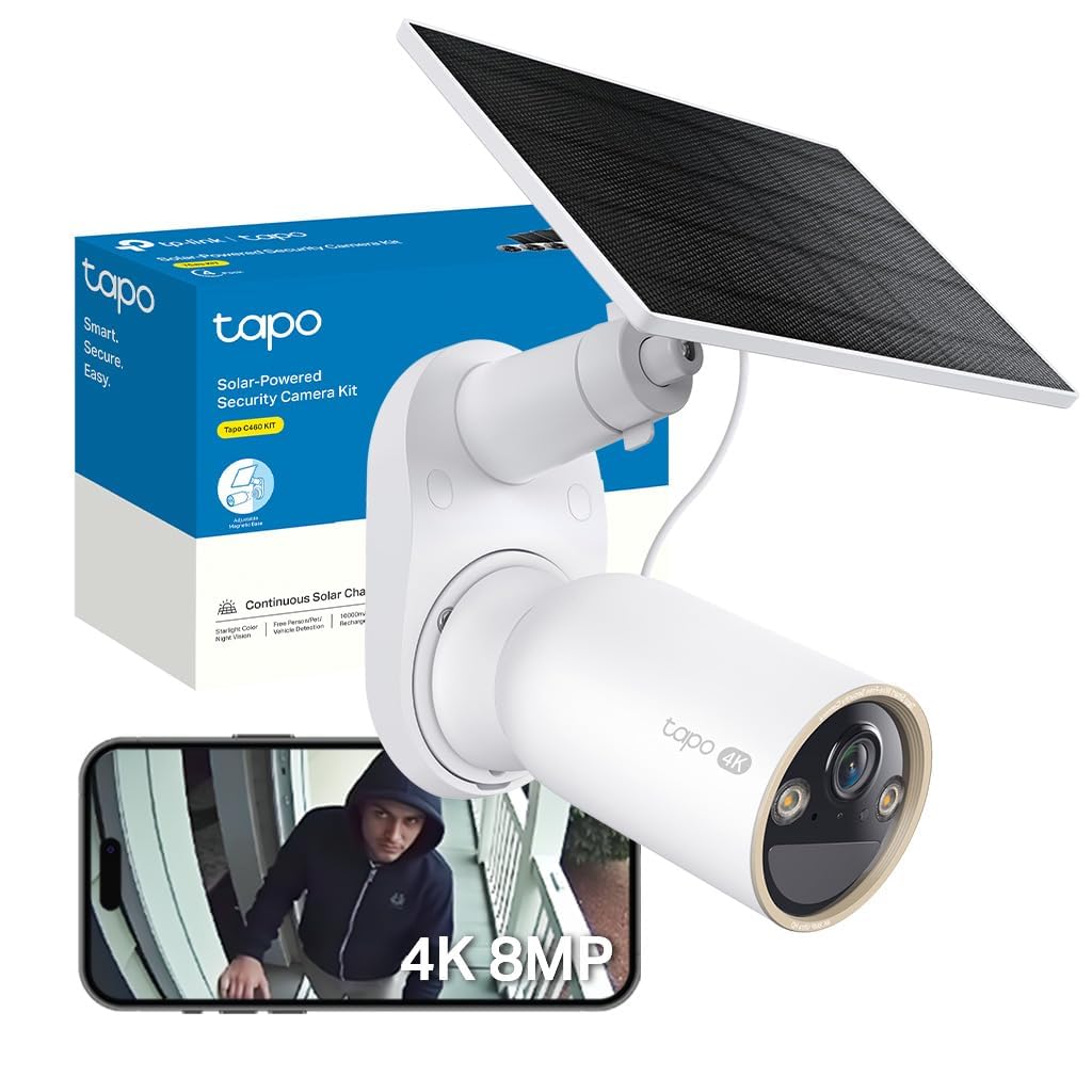 Tapo C460 KIT 4K 8MP Battery Solar Security Camera Outdoor Wireless, CCTV, Ultra HD, No Monthly Fee, AI Detection, Two-way Talk, IP66, Starlight Colour Night Vision, Works with Alexa & Google