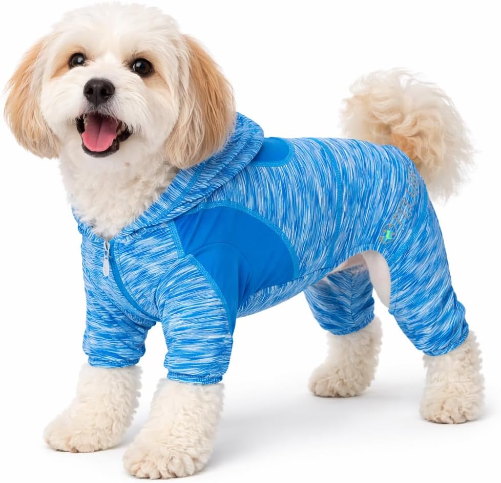 Pet Life ® Active Downward-Dog Lightweight 4-Way Stretch and Quick Dry Full Body Fitness Hooded Tracksuit Dog Sweater