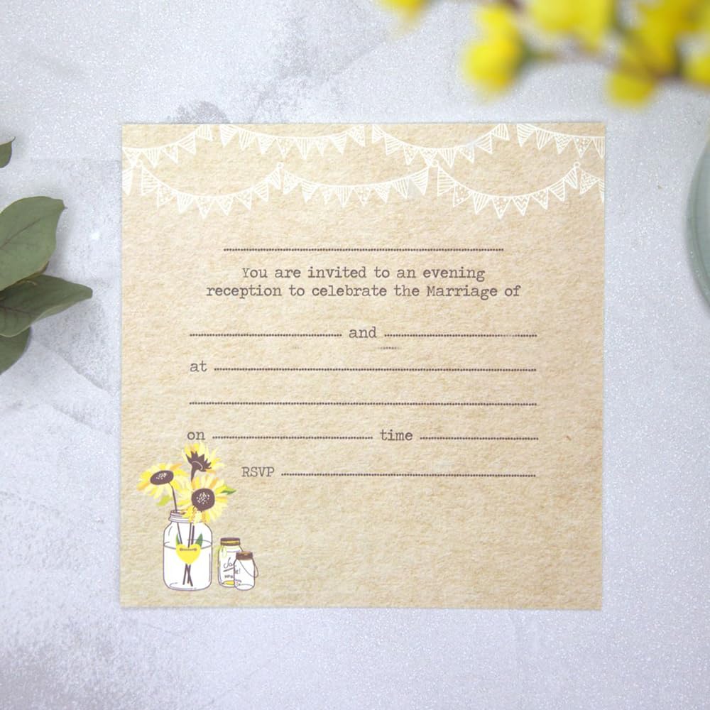 Dotty About Paper Evening Postcard Invitations - Pack Of 10 Premium Evening Postcard Invitations - Rustic Sunflowers - Pack Of 10 With Ivory Envelopes. Vintage Charm, Woodland. Perfect For Friends And Family. (L60)