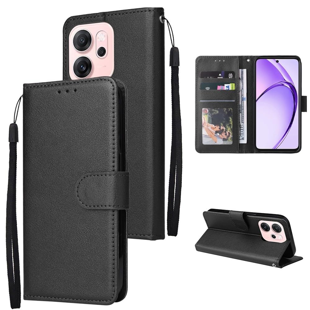 Generic Étui compatible avec Oppo Find X3 Lite (couleur : noir) étui portefeuille en cuir souple uni à rabat arrière magnétique
