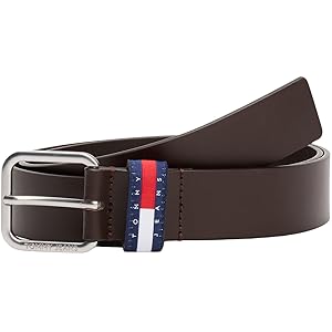 Tommy Jeans Uomo Cintura Ryan 3, 5 cm Cintura in Pelle, Marrone (Dark Brown), 110 cm
