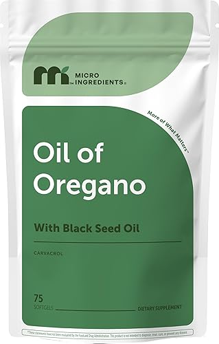 Micro Ingredients Aceite de orégano con aceite de semilla negra, 75 cápsulas blandas | Complejo de aceite de orégano 2 en 1 y aceite de semilla
