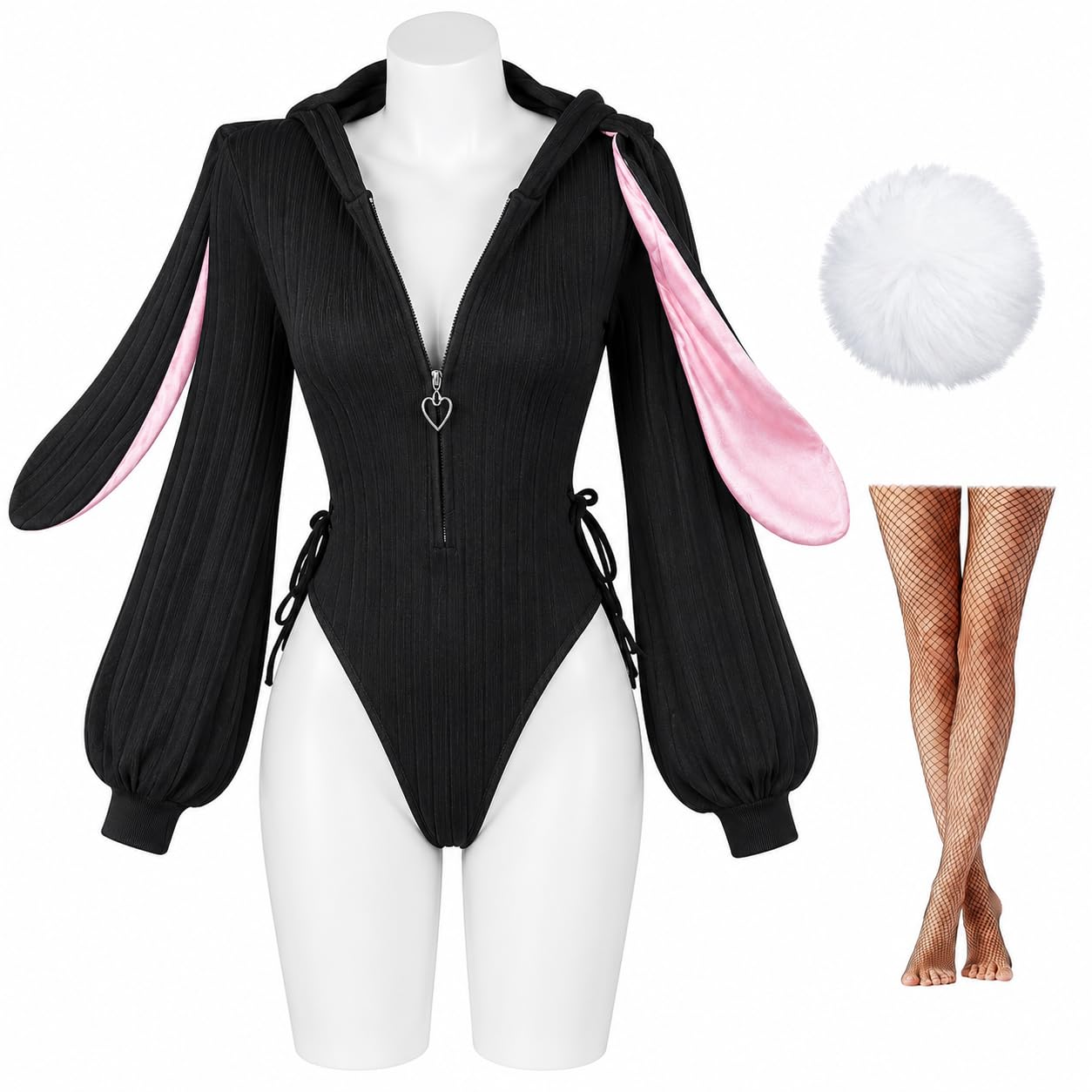 ZZXIAOJIE Women Bunny Bodysuit Halloween Maid Outfit Cosplay Props