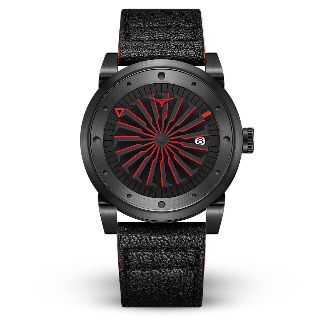 ZINVO Corsa Men's Watch Automatic Black Red Leather Steel
