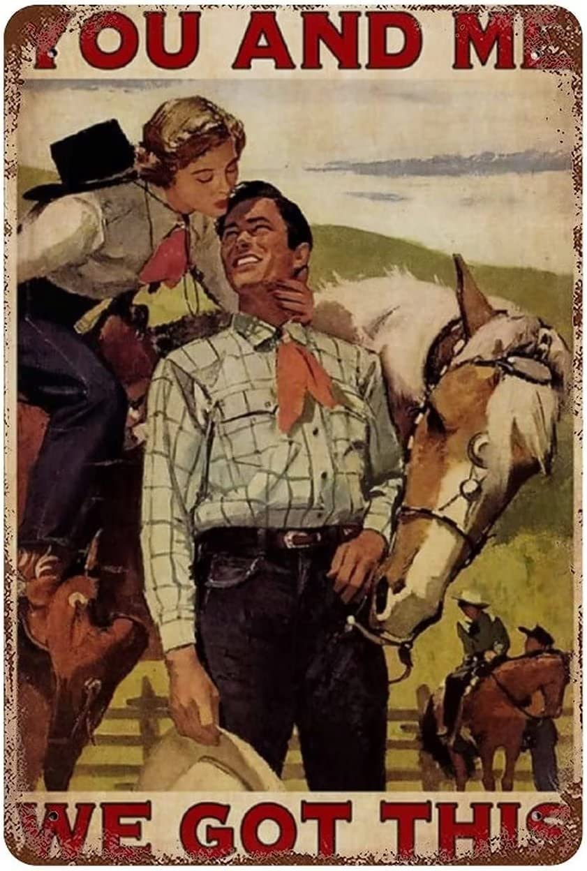 Metal Tin Sign Couple Riding Horse Together Keepsake Nostalgic Wall Metal Sign Retro Metal Sticker For Kitchen Cafe Bar Pub 30x40cm