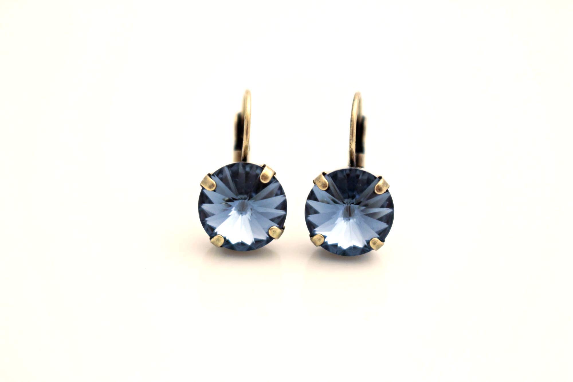 Denim Swarovski Crystal Earrings - 12mm Blue Swarovski Leverback Earrings