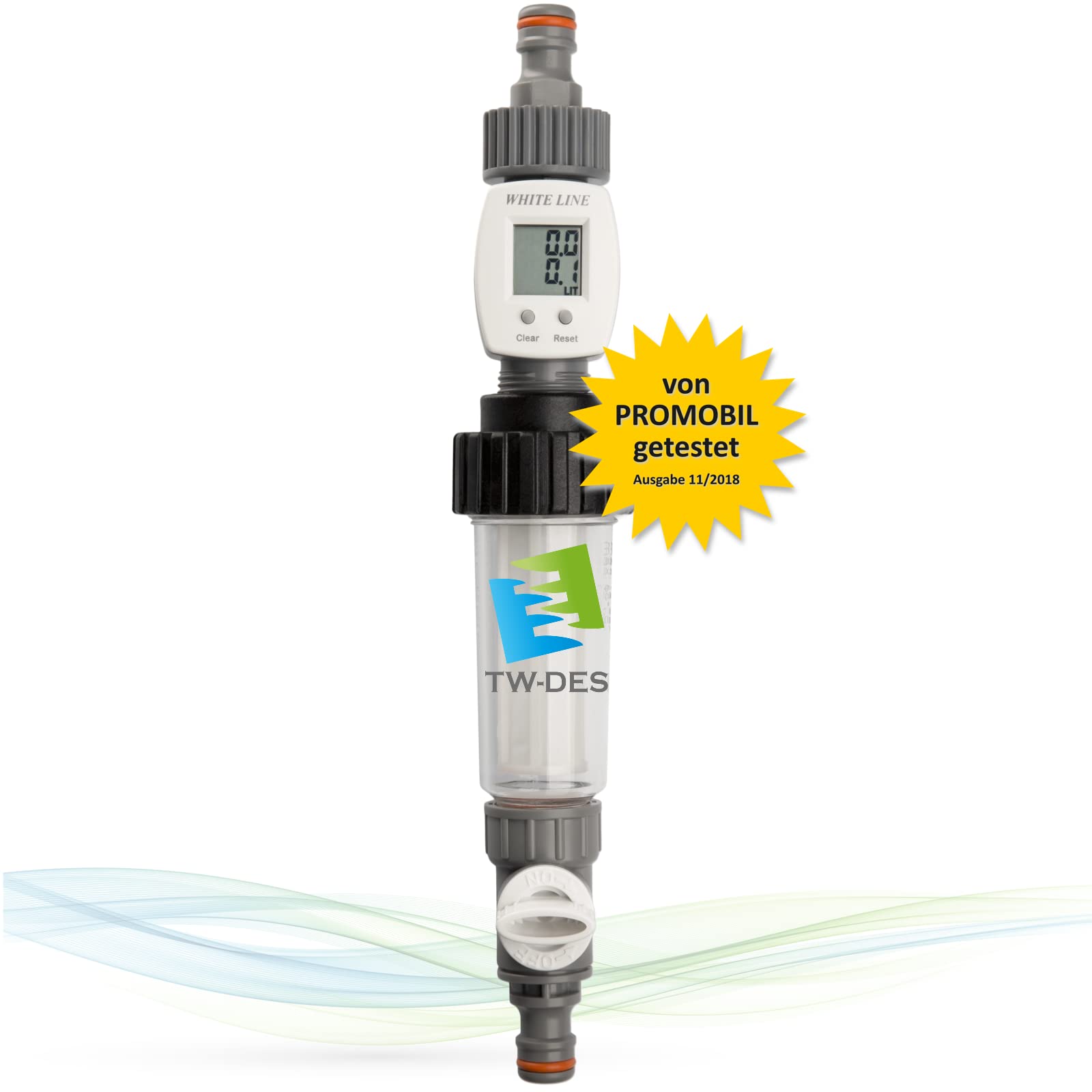 Original Wasserkoffer mit Befüllfilter, Wasseruhr für Camping, Wohnmobil, Caravan, Wohnwagen, Boot, nur 960 Gramm