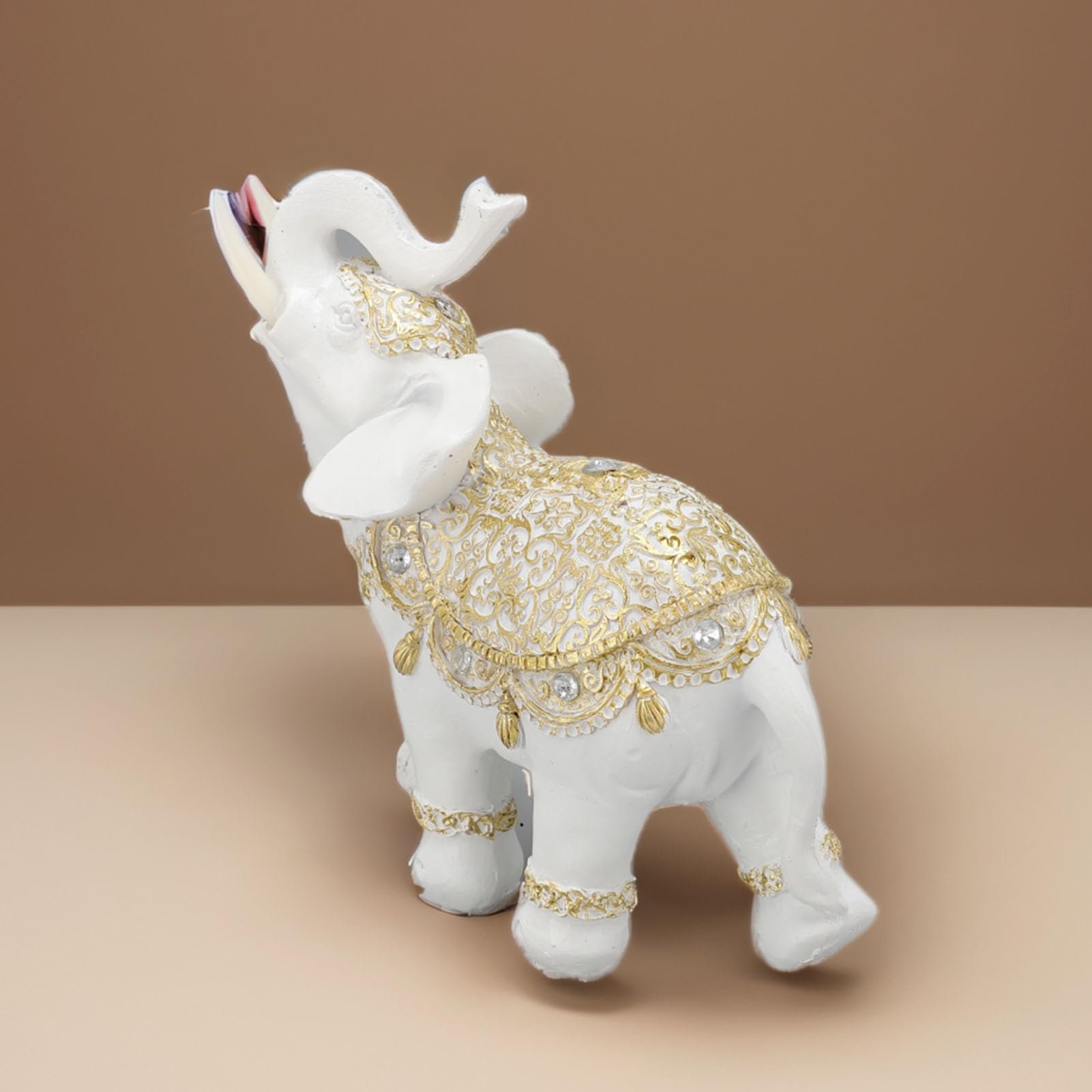 Amazon.co.jp: 白い樹脂製 象の像 幸運の象の彫刻 精巧デザイン 玄関