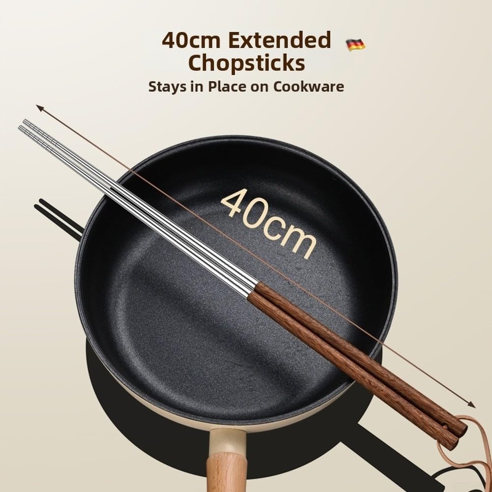 Bacchette da cucina extra lunghe 40 cm in acciaio inox con manico in legno per friggere pentole calde punte antiscivolo strumento da cucina marrone