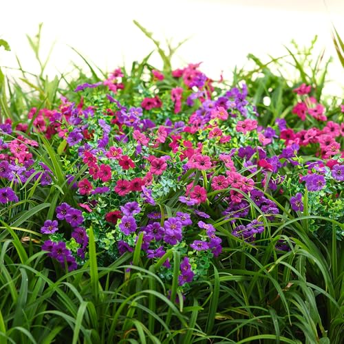 Alupssuc 24 Bundles Artificial Flowers for Outdoors Decoration, UV Resistant Silk Violet with Leaf Grass and Eucalyptus Fake Plants for Outside Indoor Yard Home Patio Porch Decor,  image 3