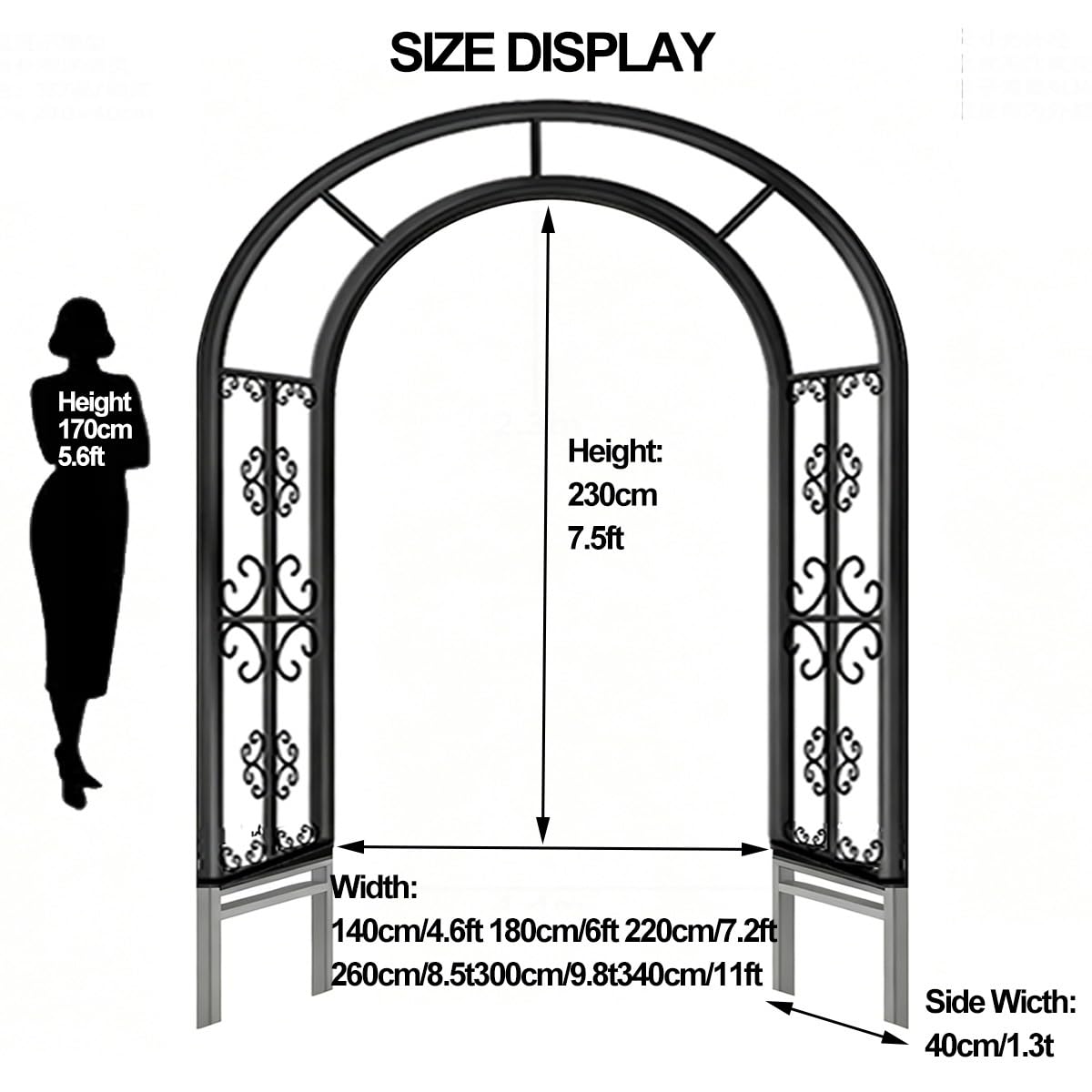 Ozdobny Łuk Ogrodowy Metalowy, Pergola Wbijana W Ziemię Na Róże I Pnącza, Stabilna Podpora Do Roślin Z Ornamentami, 140cm 180cm 220cm 260cm 300cm 340cm(Zielony,300cm X 230cm)