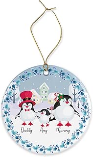 Customized Family Christmas ornament, Custom Penguin Family Design Christmas ornament, Custom name Christmas ornament, Customized Christmas tree decoration, Christmas gift (Ceramic)