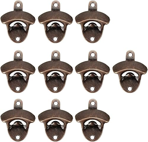 Abrebotellas montado en la pared, paquete de 10 abridores de cerveza rústico, aspecto vintage con tornillos de montaje para cocina, cafetería, bares