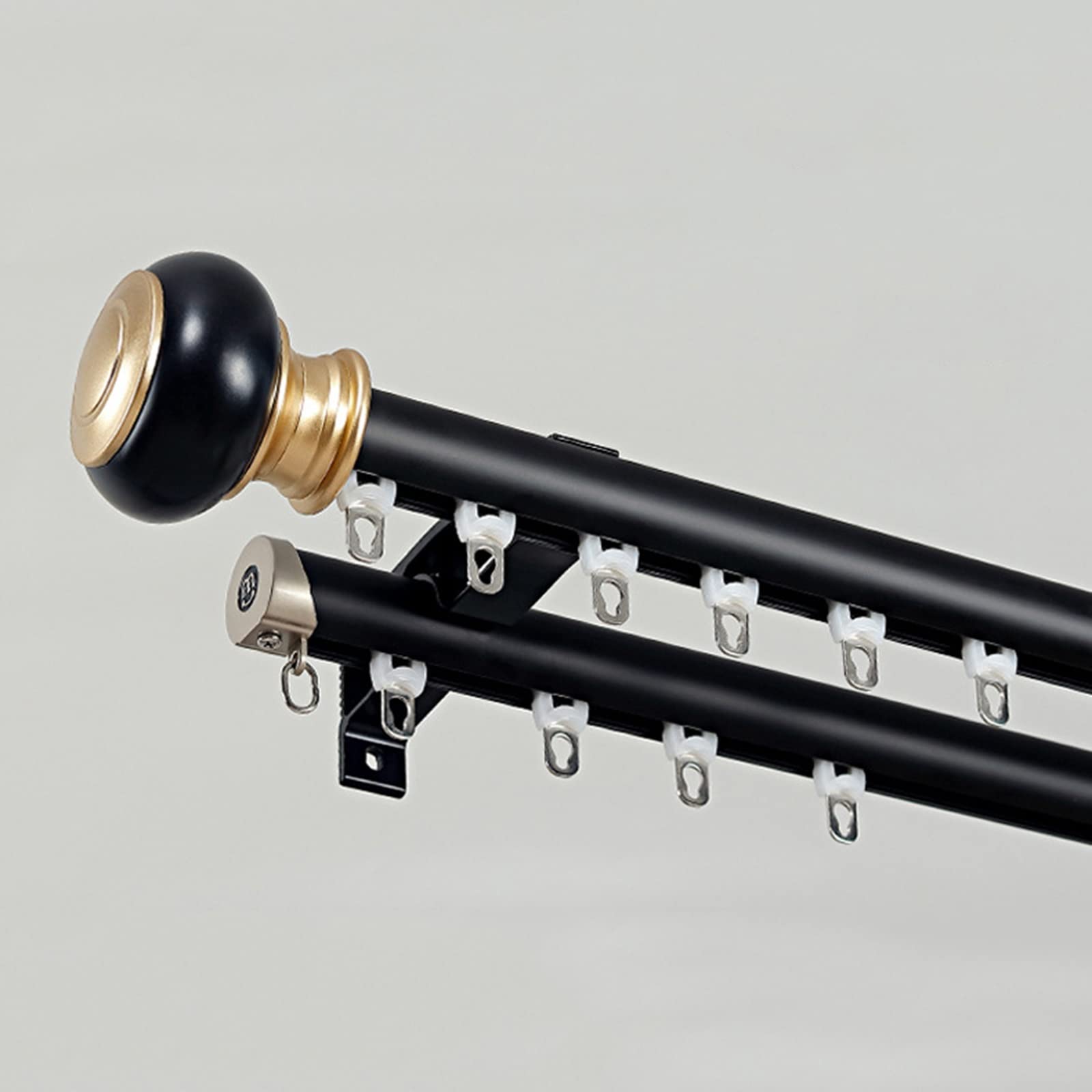 Tringle à rideau romaine noire de 1 m avec rouleaux silencieux et supports cachés – Tringle à rideaux murale pour salon ou chambre à coucher – Design double tringle