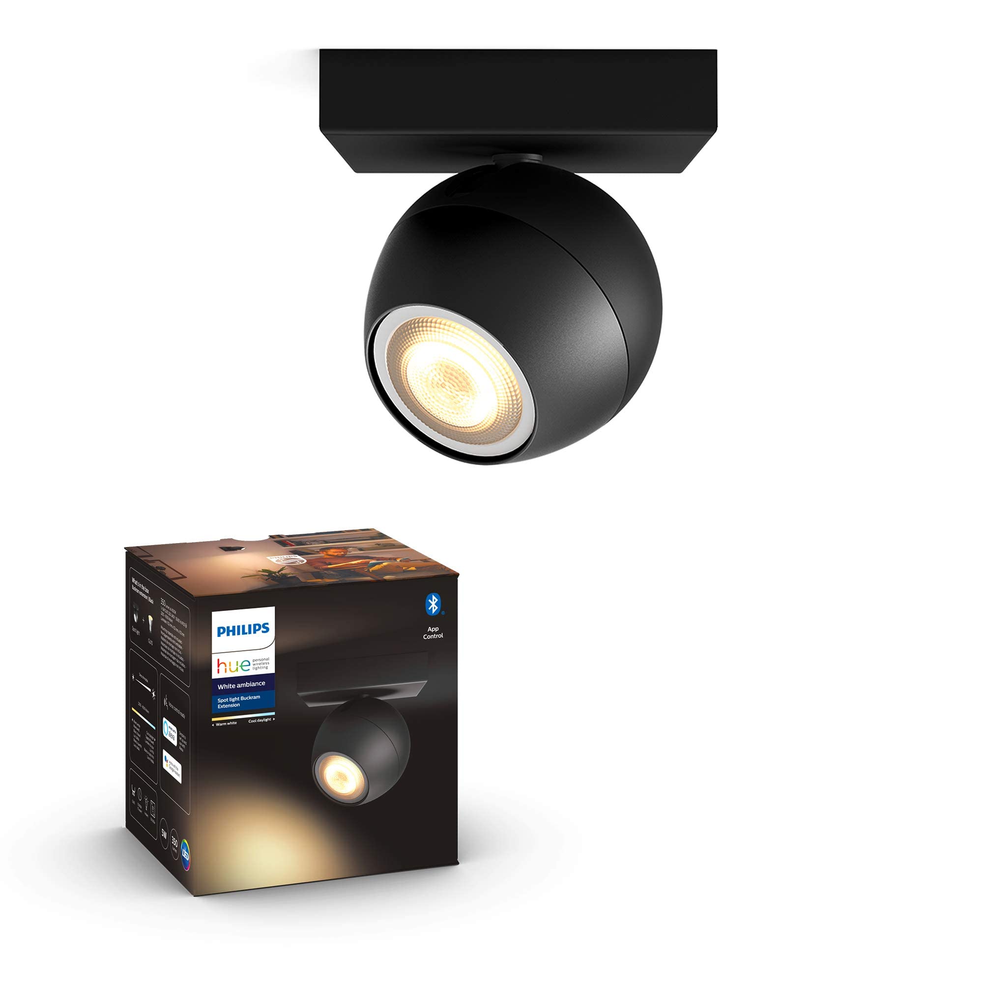 Philips Hue White Ambiance Buckram Faretto LED Smart, Bluetooth, Lampadina Inclusa, 5W, Nero