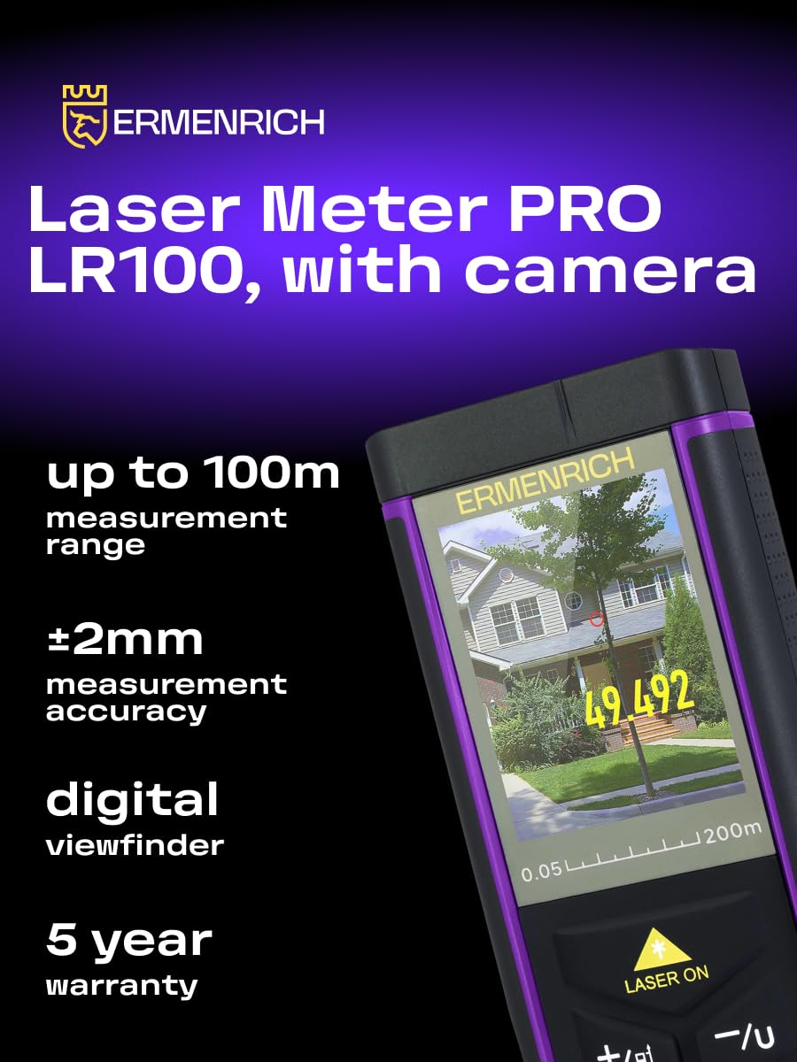 PRO LR100 Professional Distanziometro Laser Digitale con Fotocamera Strumento di Misurazione Portatile Area Volume Angolo Modalità Pitagora Cambio Unità per Uso Interno ed Esterno