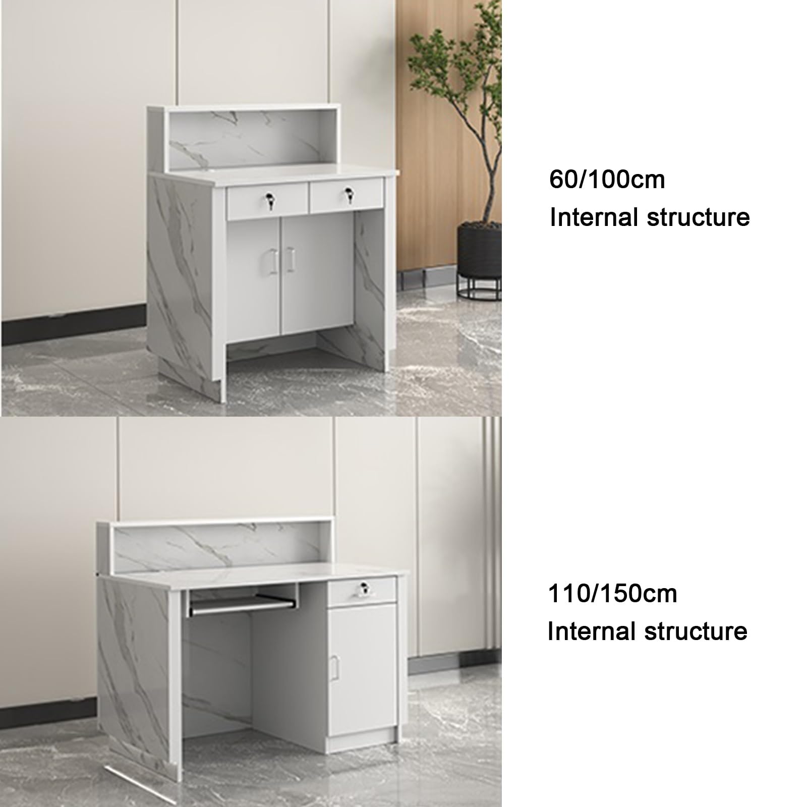 Generico Banco Reception Moderno a LED, 60x45 cm, Elegante Mobile per Ufficio Bianco e Nero, Frontale Illuminato, Gestione Cavi, cassetti con Serratura, Design contempor