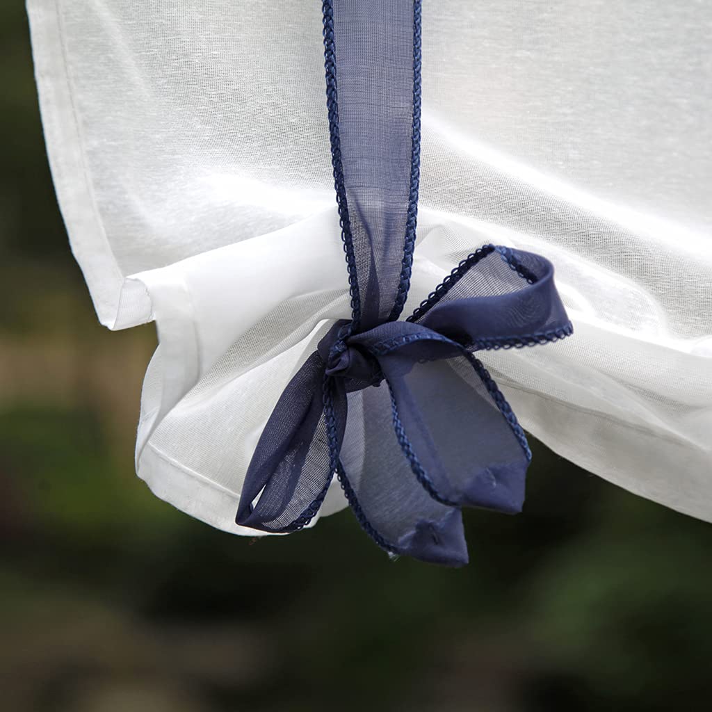 SMITHOOM 1 Panel Roman Curtain Liftable Tie Up Transparent Roman Blind with Solid Stripes Soft Voile Balloon Shades Valances for Living Room Cafe Kitchen Balcony Bathroom, 17.7x35.4in, Blue