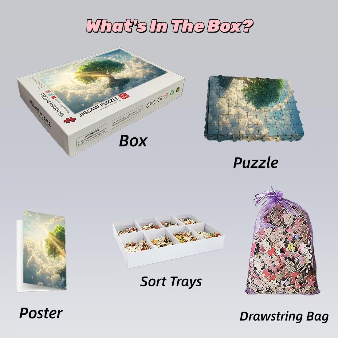Puzzle 1500 elementów drzewo dla dorosłych, puzzle w chmurze, niemożliwe puzzle z wykwintnym pudełkiem do pakowania, klasyczne drewniane puzzle gry edukacyjne na prezent dla kobiet, dekoracja domu