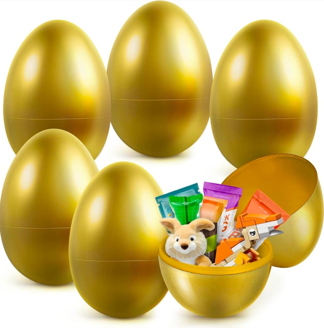 Letapapa 6 PCS Golden Fillable Easter Eggs, 6’’ Golden Easter Jumbo Eggs for Easter Egg Hunt, Easter Basket Stuffers for Boys Girls