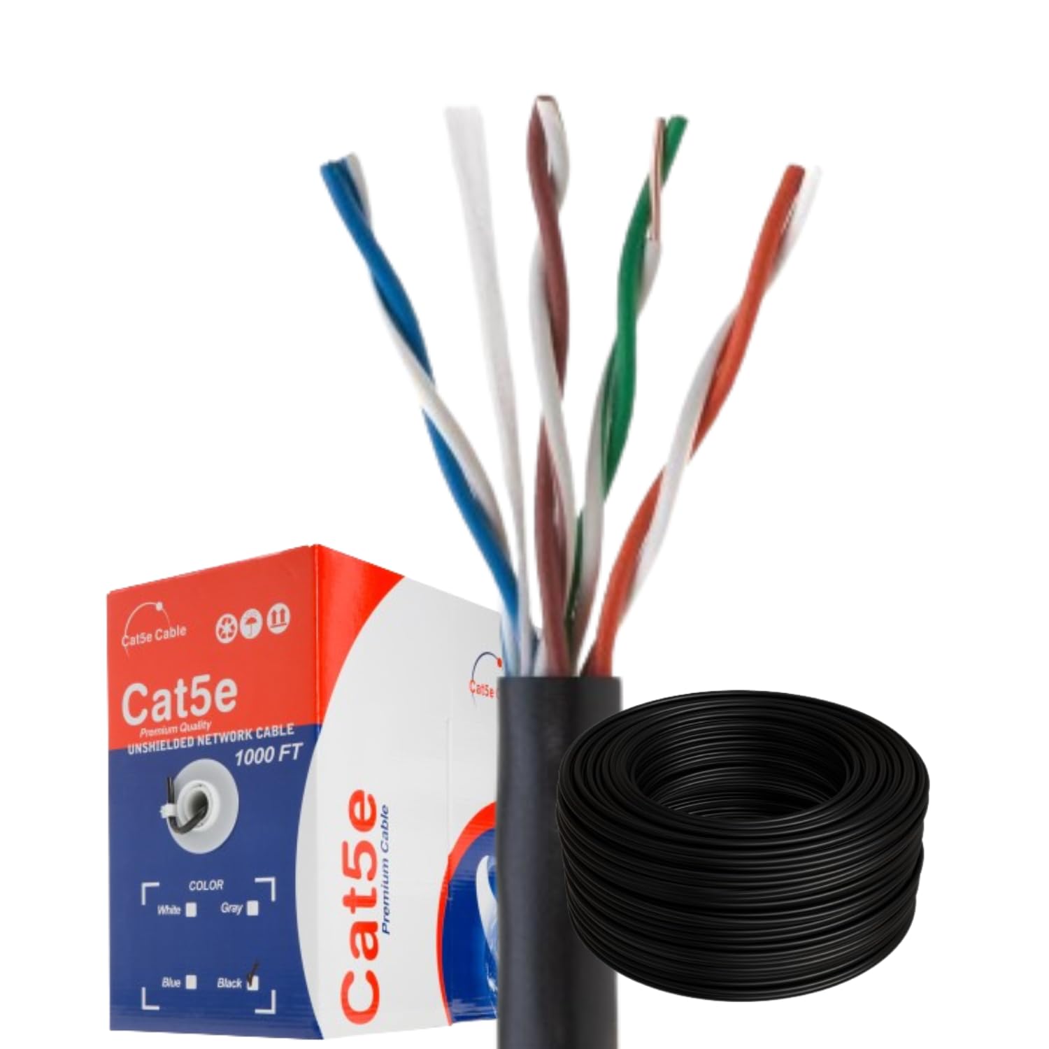 SATMAXIMUM Cat5e Ethernet Cable 500ft or 1000ft Bulk, 24AWG Solid CCA, 4-Pair UTP, Pull Box, Copper Clad Aluminum (1, Orange, 1000FT)