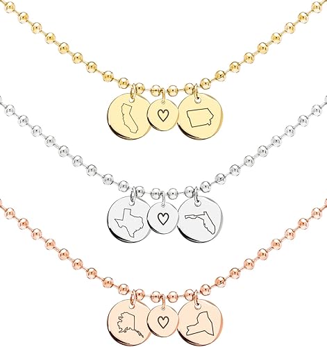 Best Friend Gifts Long Distance Friendship Necklace for Women Summer Jewelry for Her Long Distance Gifts Beaded Ball Chain Two State Necklace