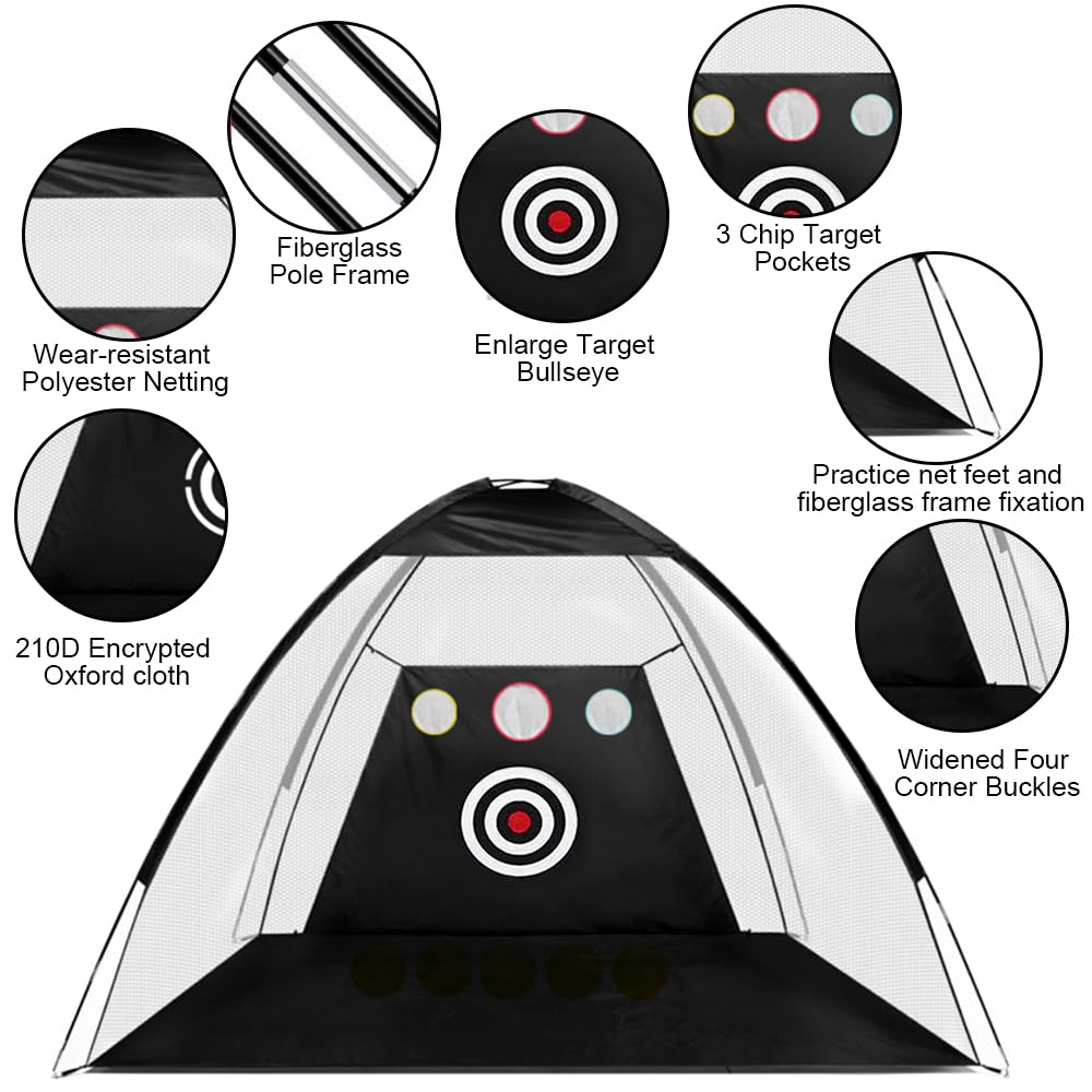 JARAGAR - Rete per allenamento da golf, 3 x 2,8 m, con tappetino da colpire e borsa per il trasporto, per guida in cortile, reti da golf per giardino, attrezzatura da allenamento indoor outdoor