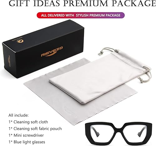 Miniatura 6 de AIEYEZO Lentes de marco grueso con luz azul para hombres y mujeres anteojos cuadrados de moda para computadora antifatiga ocular y evitan el dolor