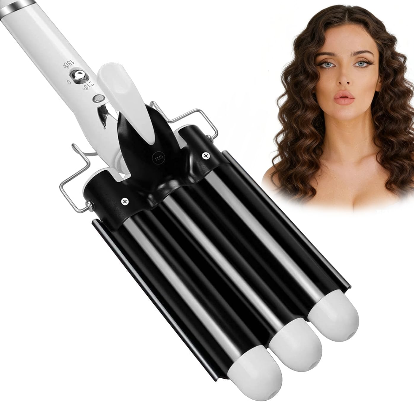 Hair Waver,3 Barrel Curling Iron Wand 25mm(1 Inch) Hair Crimper for Women,Hair Waver Iron with Temperature Adjustable,Beach Waves Curling Iron with Dual Voltage,Black
