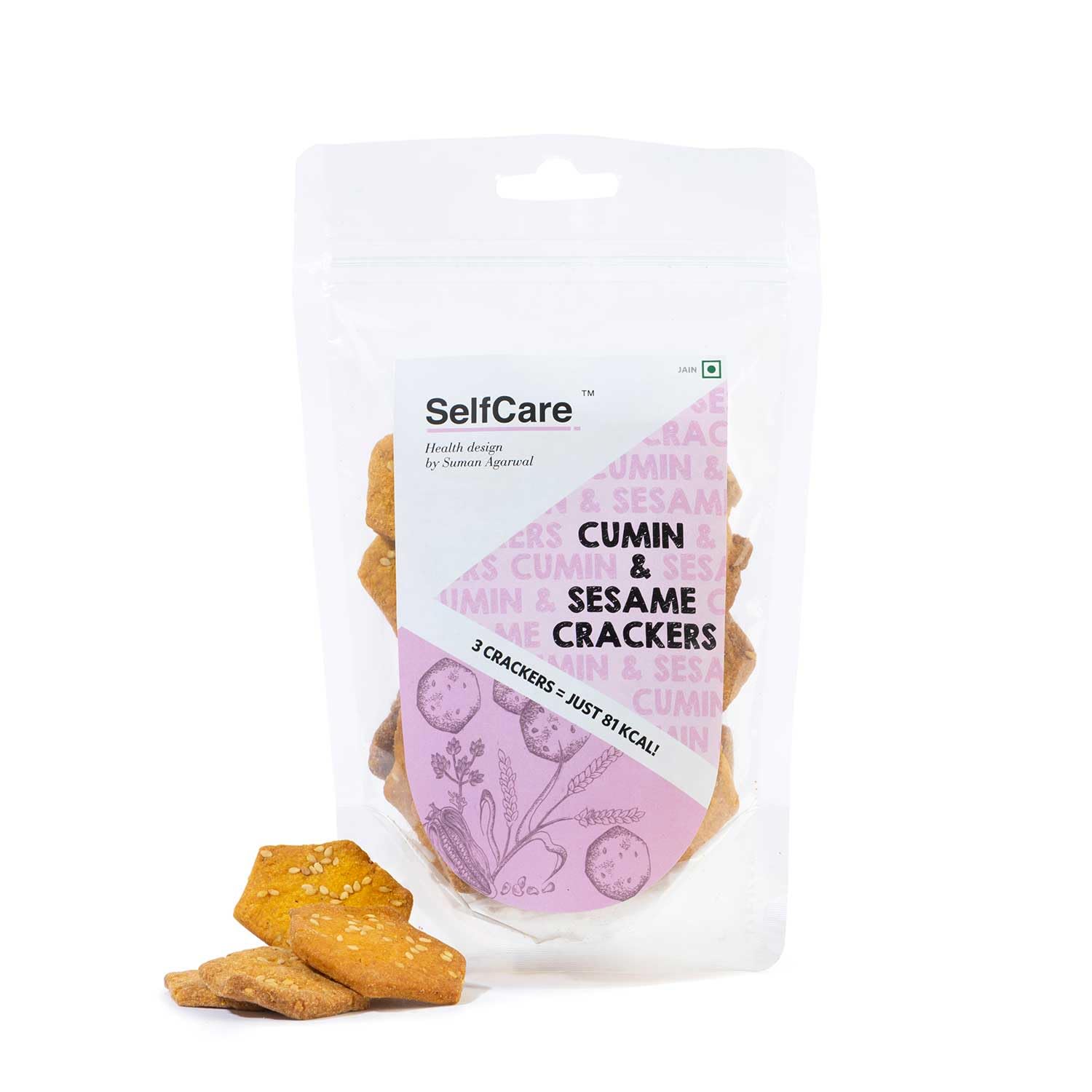 SelfCare By Suman Agarwal Spicy Methi Crackers Pack of 1 125g | Bakes - Healthy - Vegan | Snacks - Namkeen - Grocery | Spicy Crunchy & Chatpata - Tea time Snacking | Jain Travel & Diabetes Friendly