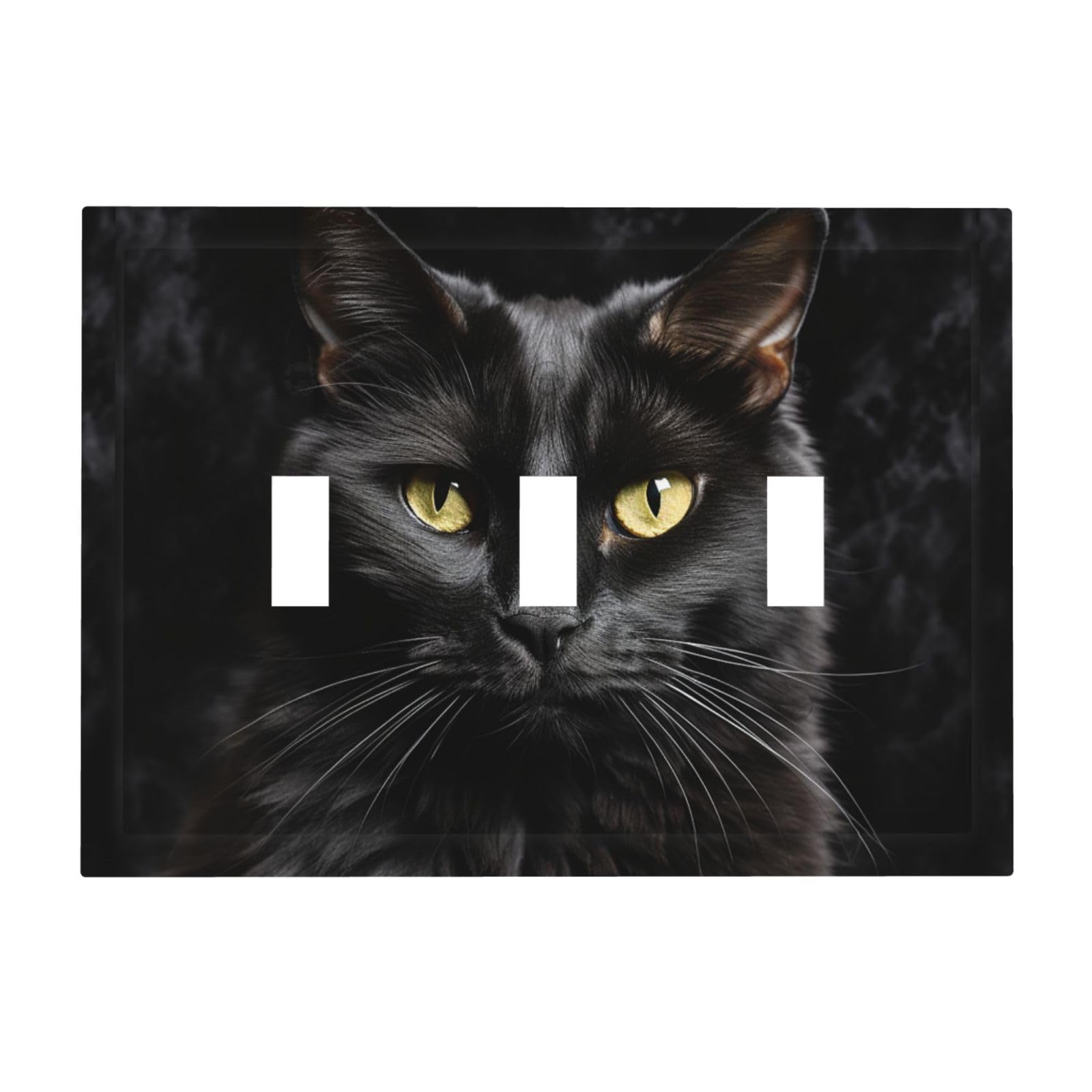 Kloph A Black Cat On A Black Background Decorator Light Switch Covers Wall Plate 3-Gang Mid Size 6.7" X 4.8" Triple Toggle Switch Wallplate Decorative 3 Gang Wall Switch Plate Covers