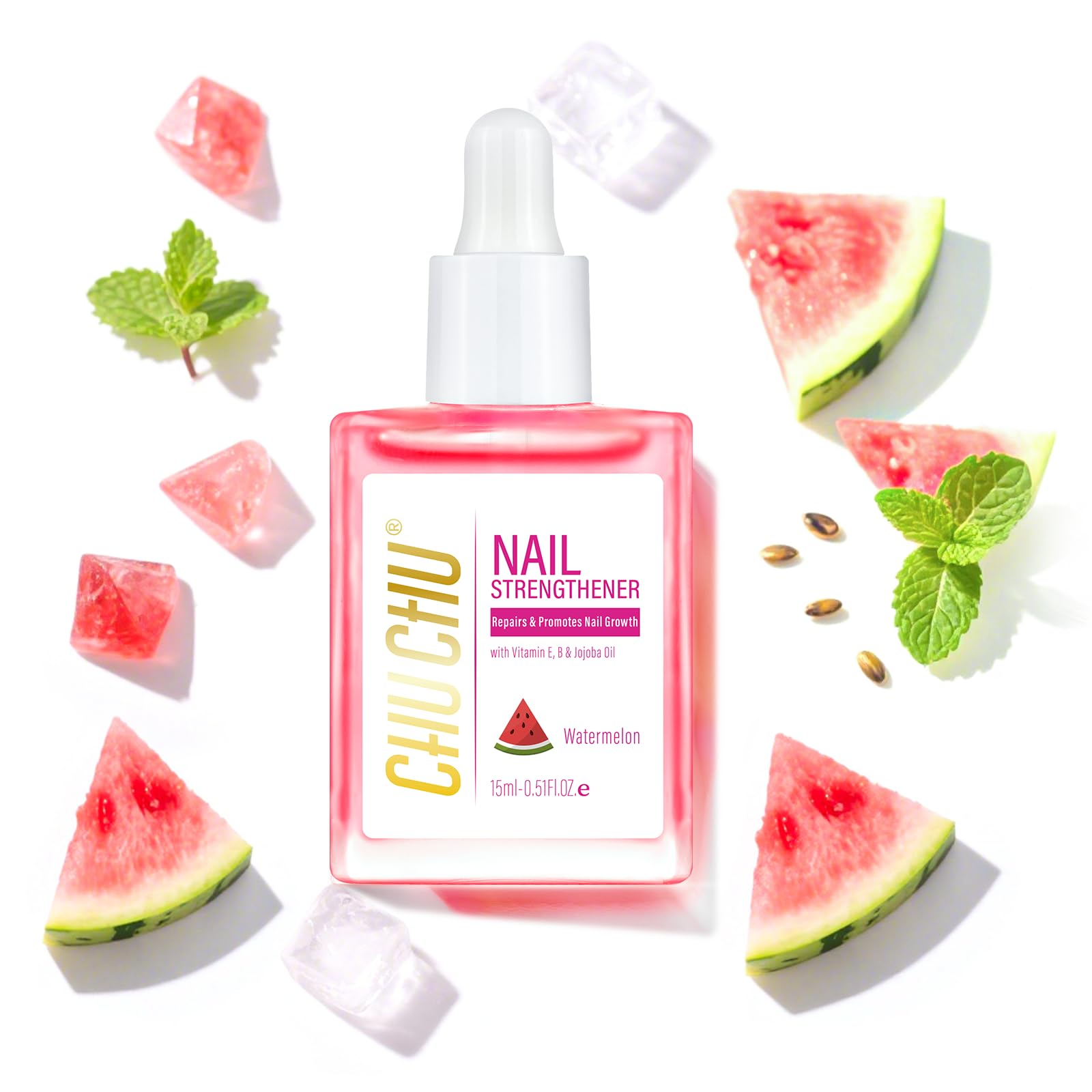 CHUCHU Nail Growth and Strengthener Oil for Cuticle - Watermelon Scent Cuticle Oil Repair Moisturizing Treatment - Natural Jojoba Vitamin B & E Nail