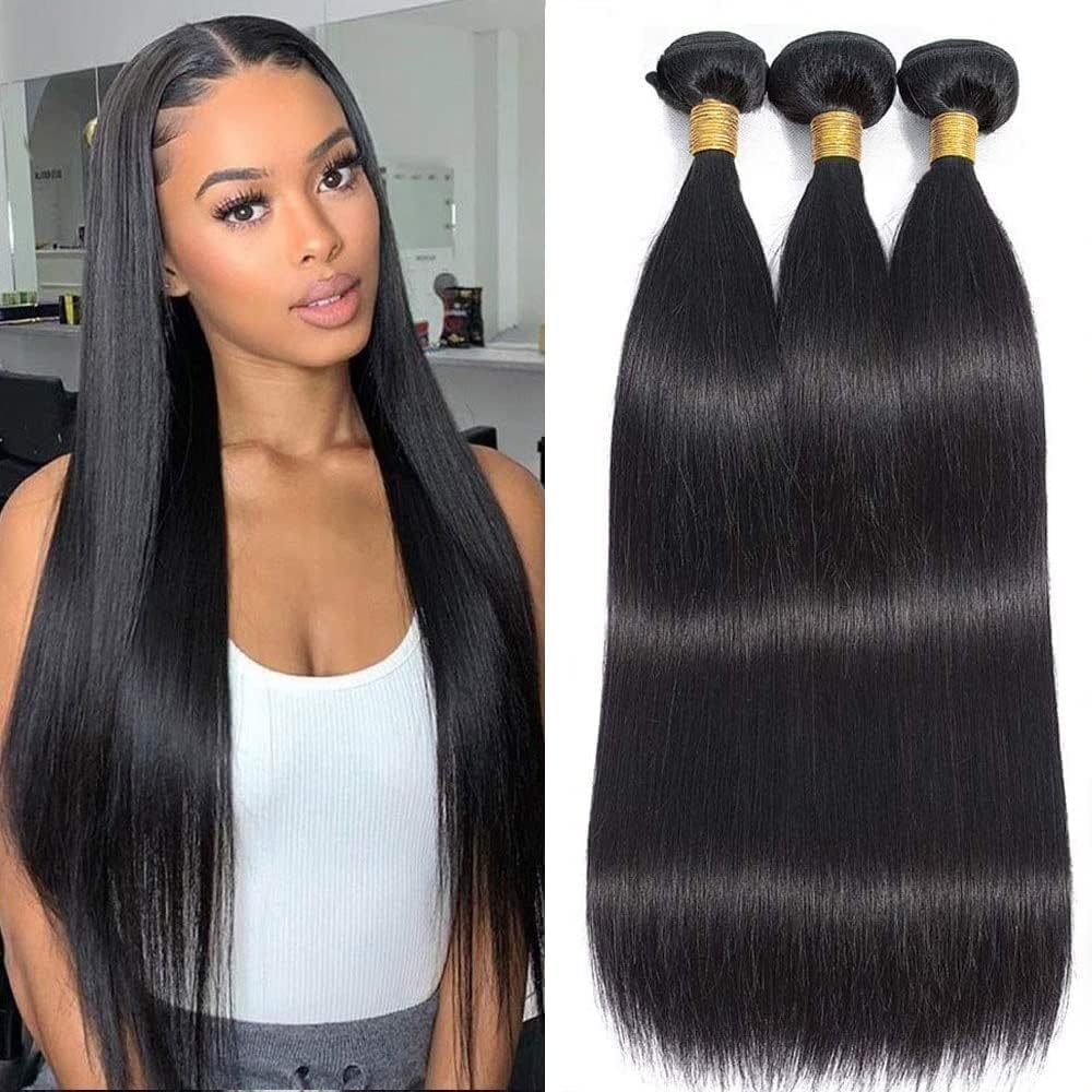 Straight Bundles Human Hair 22 22 22 Inch Human Hair Bundle Brazilian Straight Hair Weave Bundles 100% Unprocessed Virgin Human Hair Extension for