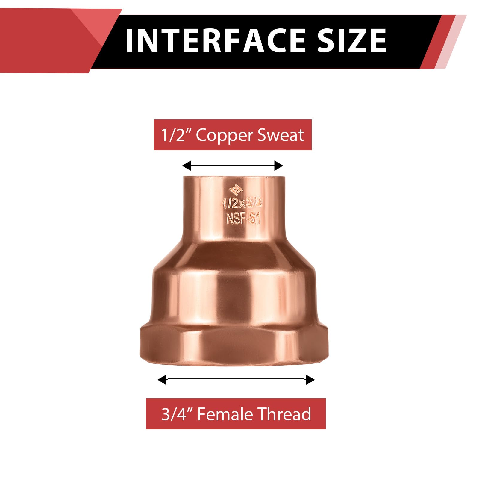 Paquete de 10 adaptadores hembra de cobre EFIELD de 1/2 pulgada C x 3/4 pulgadas, accesorios de fontanería de cobre LF con soldadura de sudor x conexión FNPT (1/2 pulgada C x 3/4 pulgadas F)