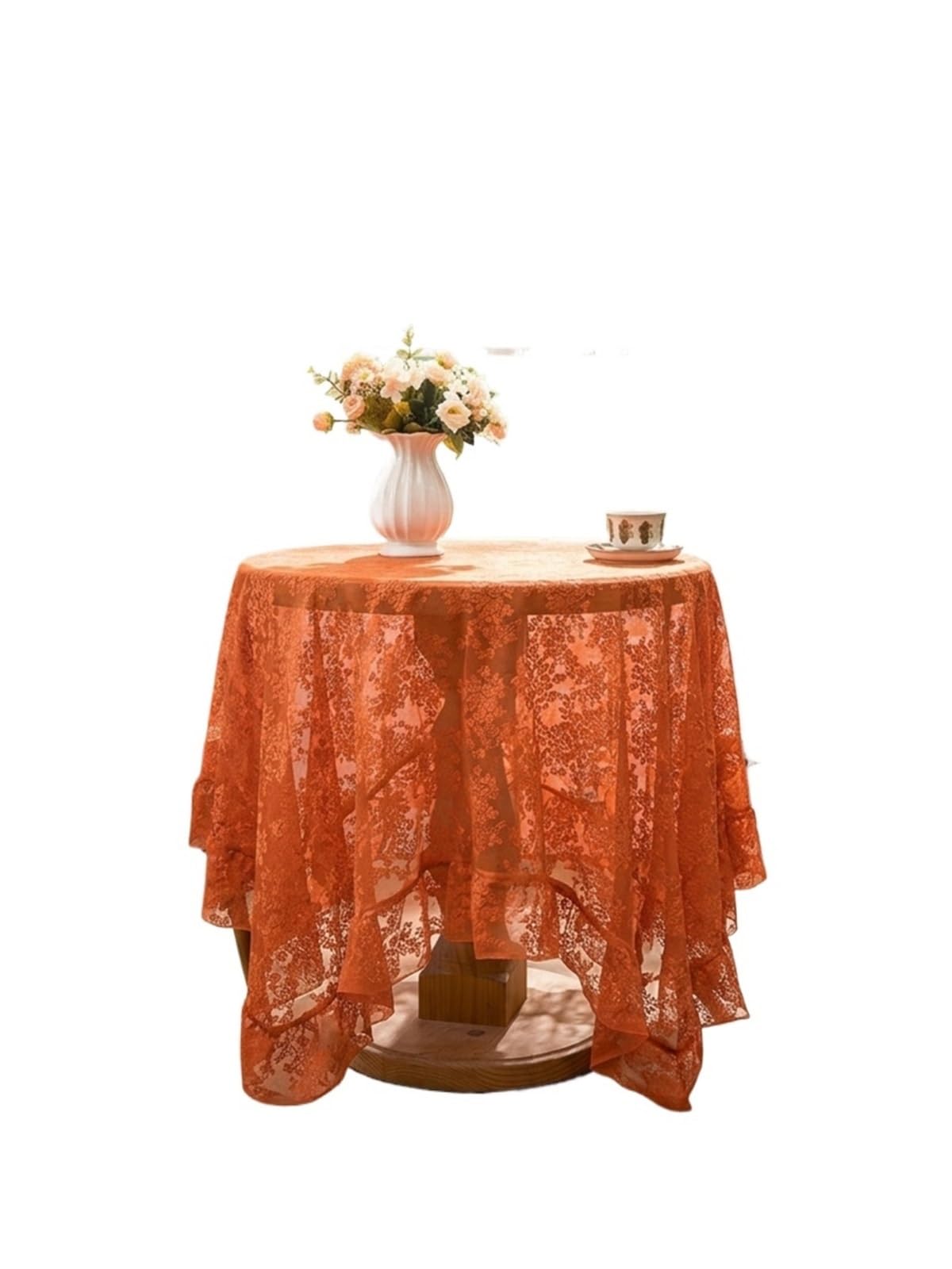 FOAAXSG Tablecloth Elegant Rust Orange Lace Tablecloth, Romantic Rustic Table Cover for Afternoon Tea Party Decor(140x180cm)
