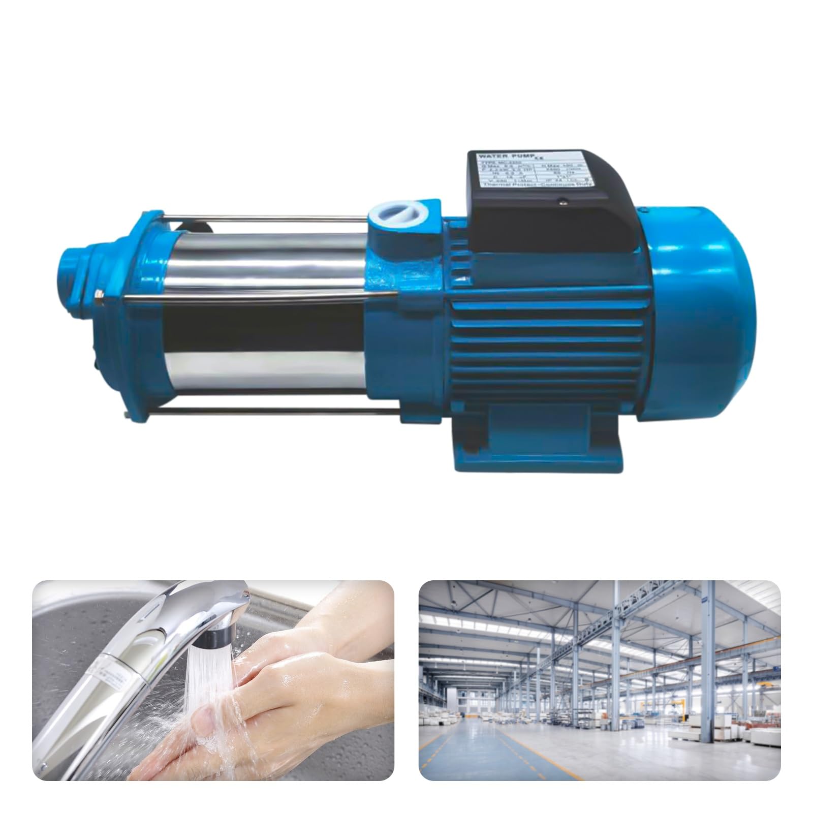 Pompe centrifuge puissante 2500 W, pompe d'arrosage pour jardin, pompe à jet avec pressostat, pompe pression, 4000 l/h, 110 m, acier inoxydable