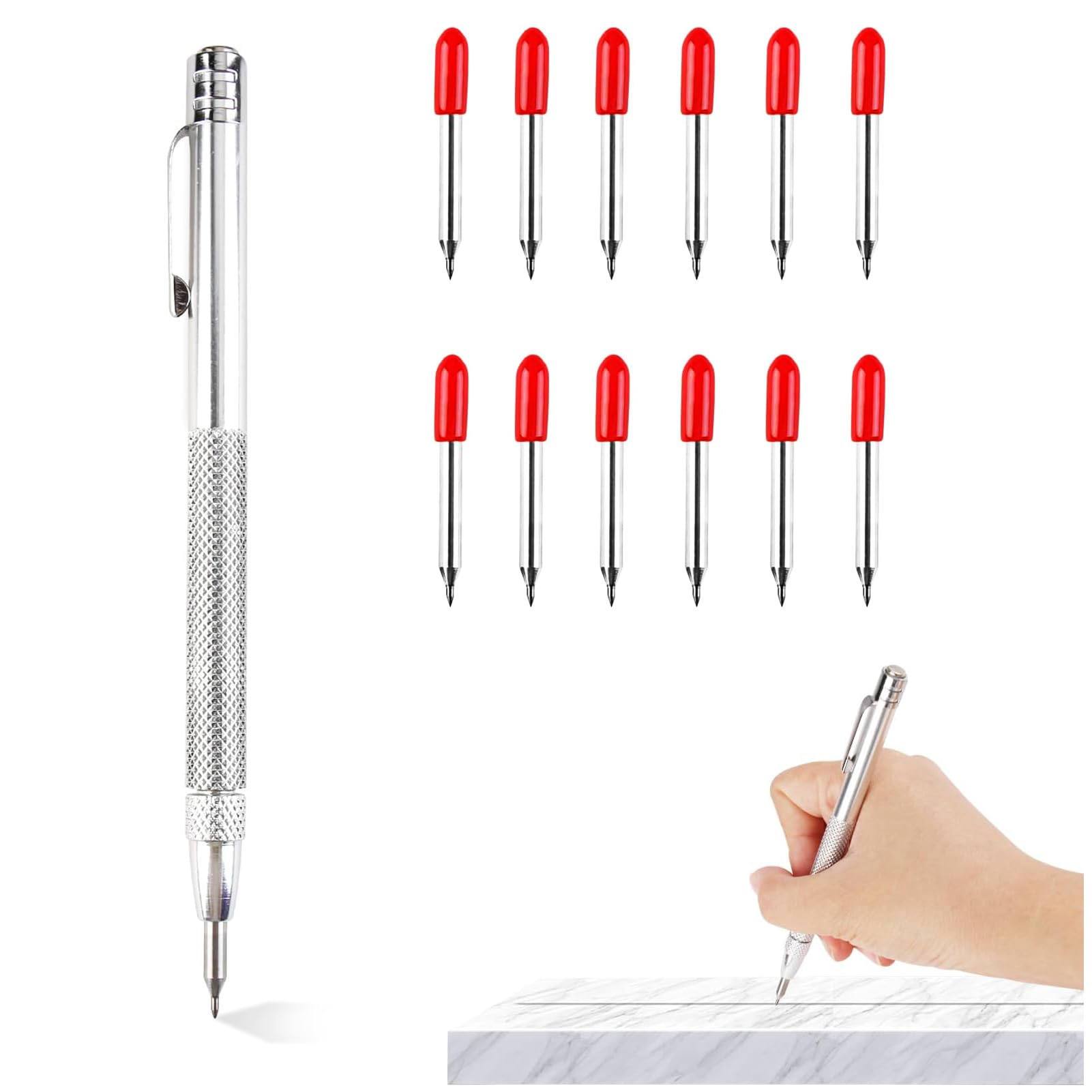 Icywink Marcador Metal de Carburo de Tungsteno, Punta de trazar de metal duro, grabado herramienta punta trazadora, para vidrio/cerámica/metal sheet,Viene con con 12 puntas de marcado
