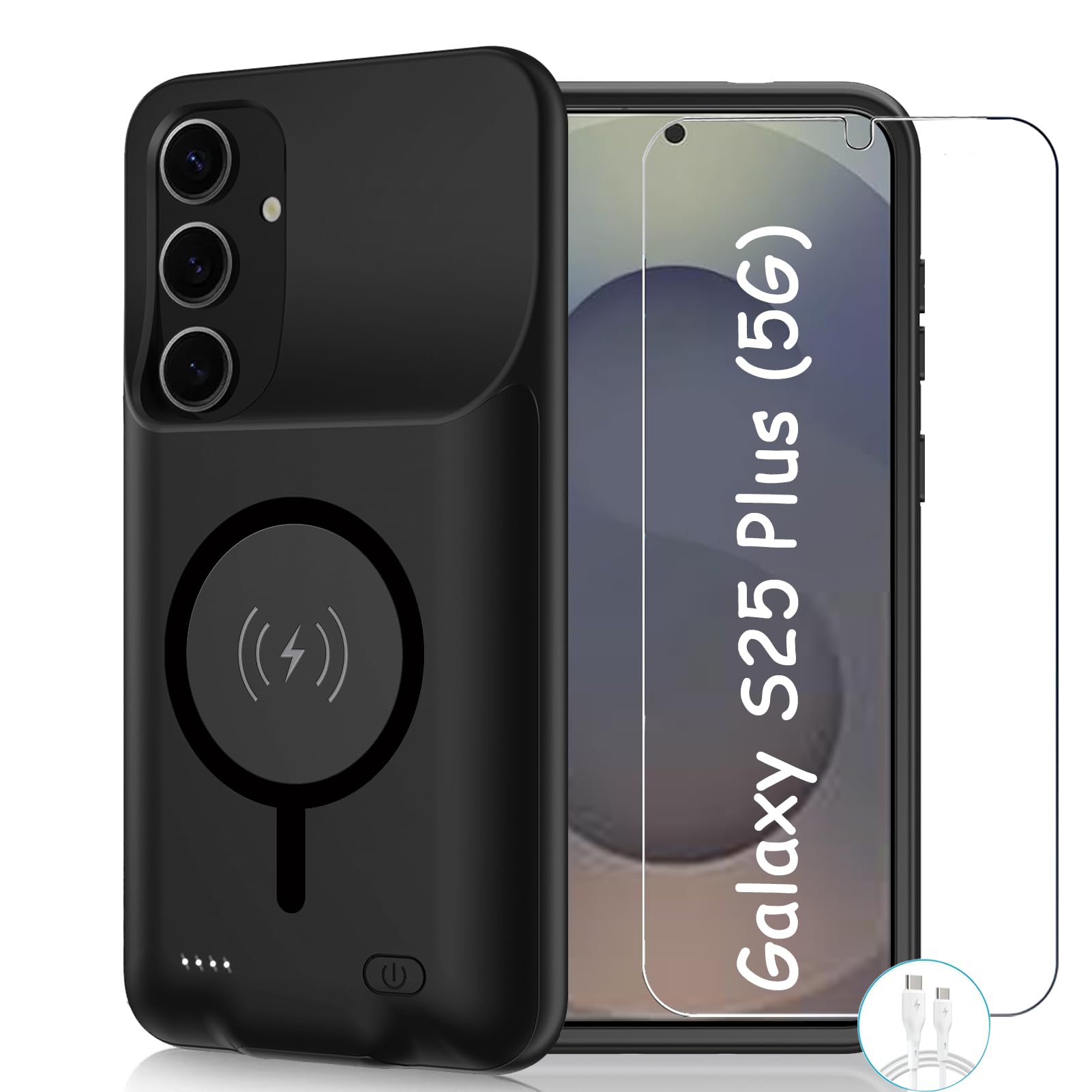 JBUBN Battery Case for Galaxy S25 Plus(6.7 inch),[12000mAh] Large Capacity Slim Portable Protective Fast Charging Case Backup Power Bank Battery Case Compatible with Galaxy S25 Plus-Black