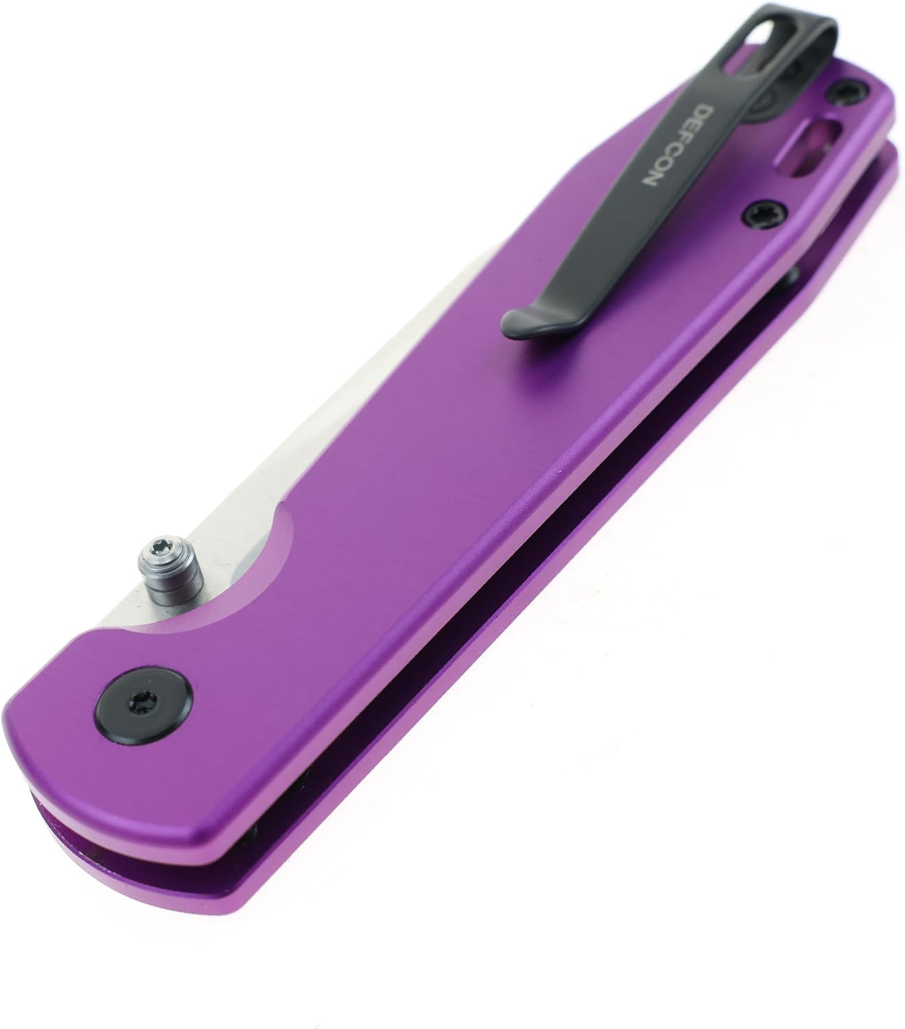 DEFCON Pocket Folding Knife- Button Lock with Thumbs Stud Opener for EDC, 3.15" 14C28N Blade, Aluminum Handle, Utility Knife for Men Women Gift -TD014 Tier1- (Purple)