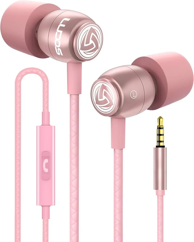 Auriculares con cable LUDOS Clamor, 5 años de garantía, auriculares con micrófono, auriculares con aislamiento de ruido, espuma de memoria para iPhone, Samsung, estudiantes, niños, mujeres, orejas pequeñas - Rosa