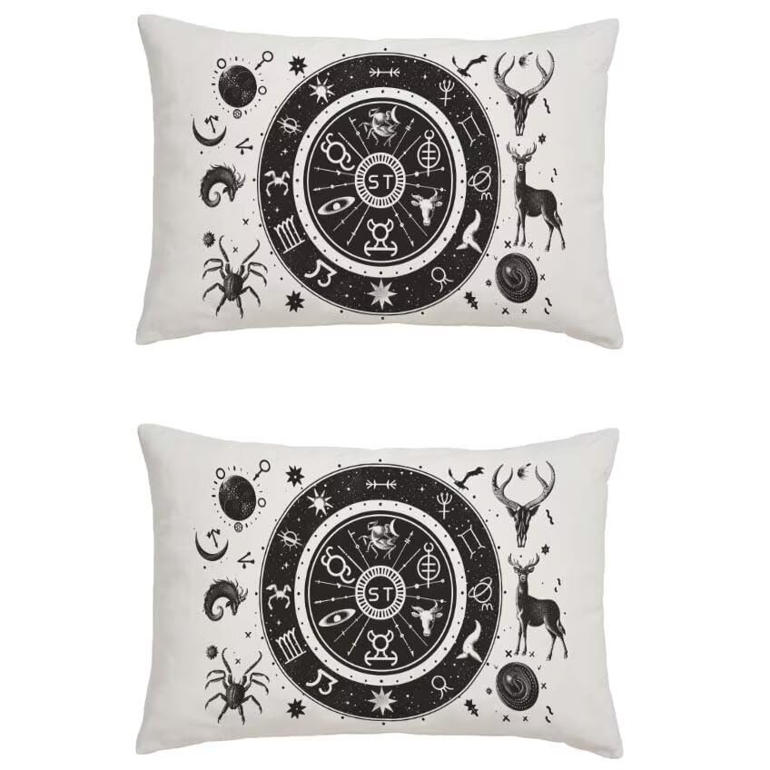 Housse de coussin haut de gamme lin imperméable motif constellation noir et blanc 70x90
